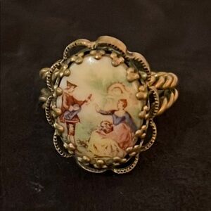 Vintage West Germany painted Cameo Ring adjustable